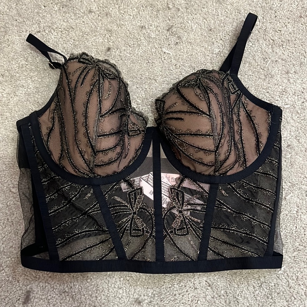 Sheer Black Embroidered Longline Bra - Elegant Black Lace